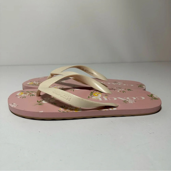 Coach Womens Flip Flops Floral Pattern Pink/Tan Size 8B (FG3437) - Picture 3 of 9